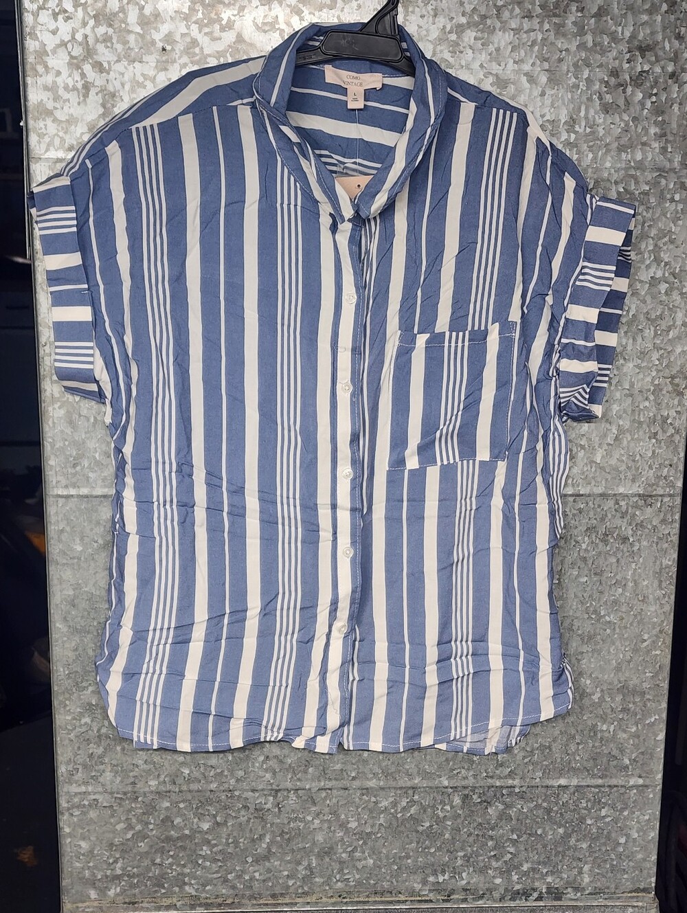 Como Blue Striped Linen Top Womens Large